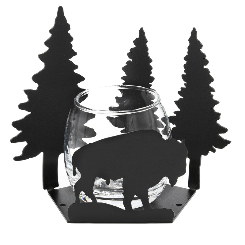 Buffalo Bison & Pine Trees Candle Holder