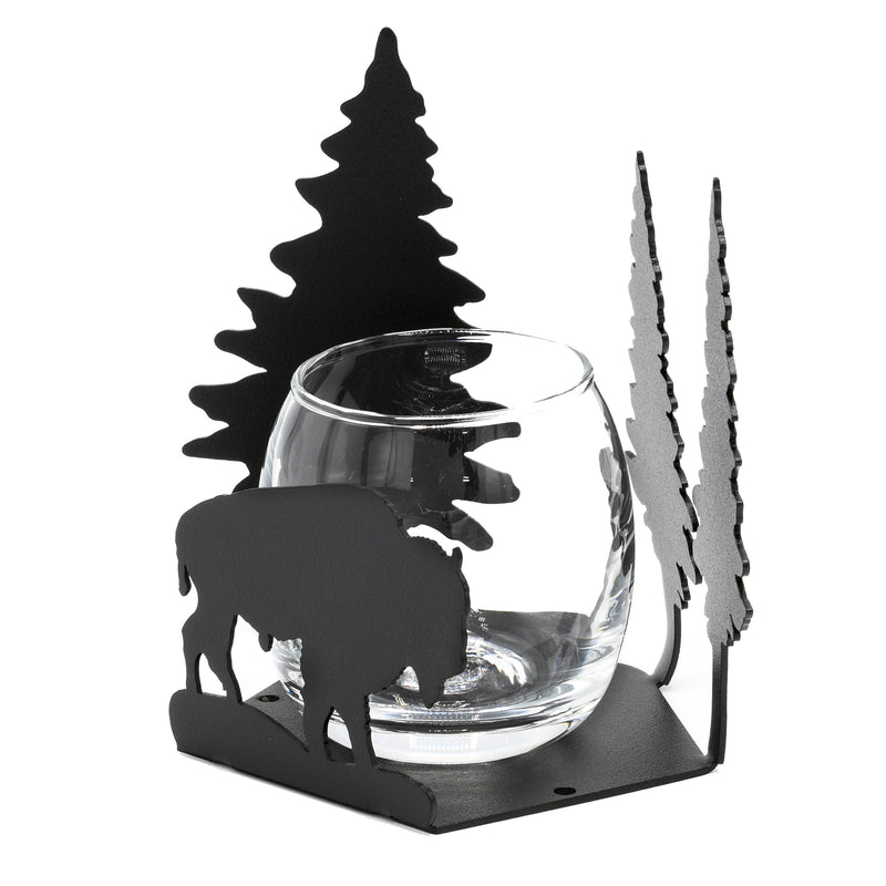 Buffalo Bison & Pine Trees Candle Holder
