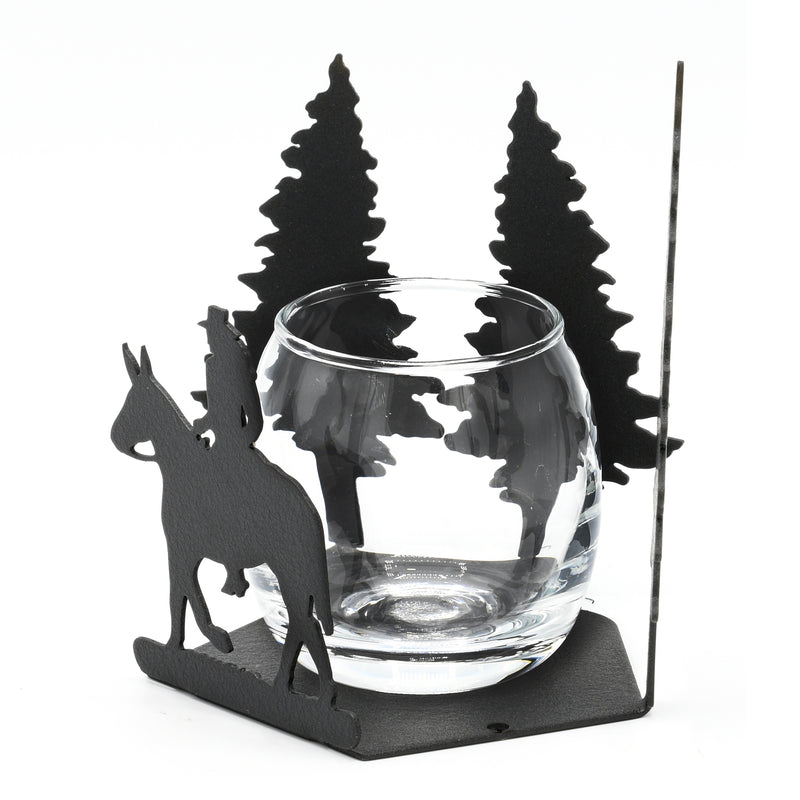 Cowgirl Riding Mule Candle Holder