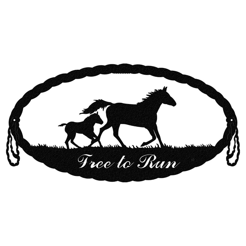 Mare & Foal Horses "Free to Run" 22" x 11" Oval Wall Art