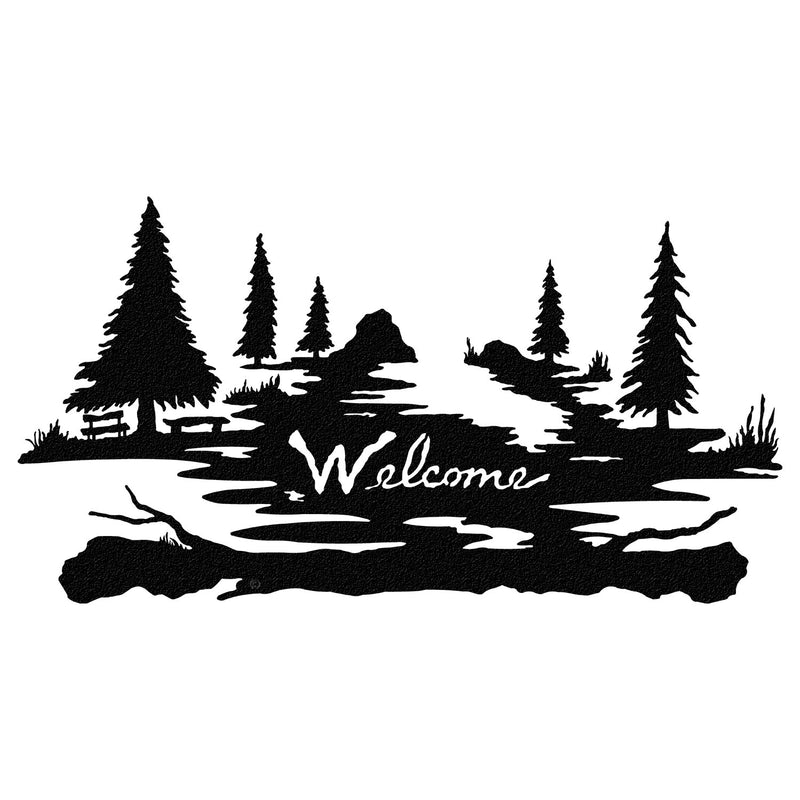 Wildlife with Evergreen and Spruce Trees Welcome Sign 24" x 13" Metal Wall Art